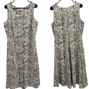 VTG 90s Valerie Stevens Silk Floral Midi Dress Button Front Beige Black Size 12P